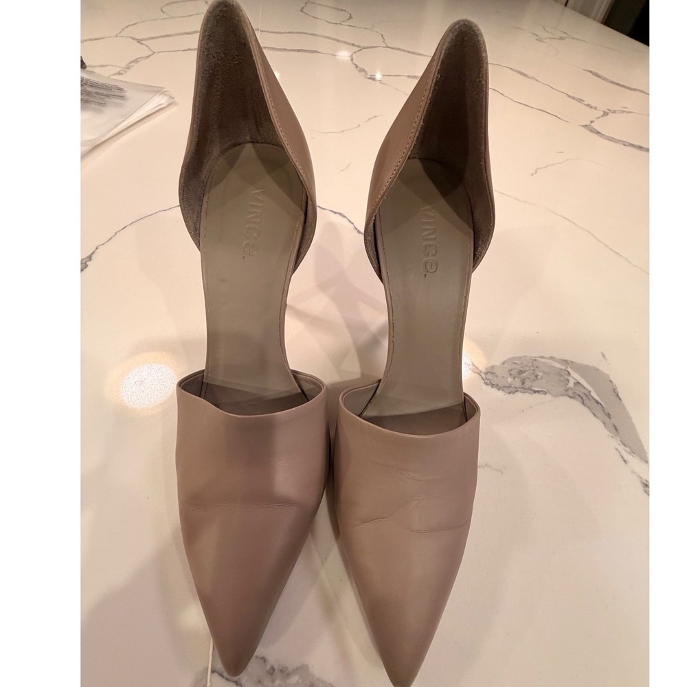 Vince Leather D'Orsay Heels‎ Grey Pointed Toe Pumps Made in Italy Size 8.5